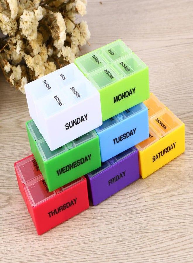 Healeved 7-Day Weekly Pill Organizer with 28 Compartments 4 Daily Sections Colorful Medicine Box with Push Button Lids for Easy Medication Management at Home - Image 5
